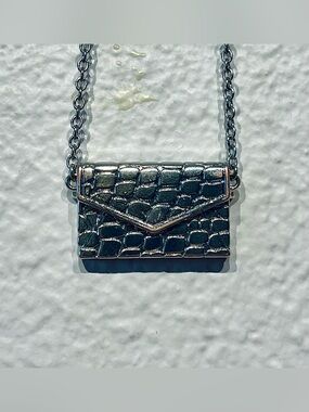 Silver Tone Croc-Embossed Mini-Bag Pendant Necklace